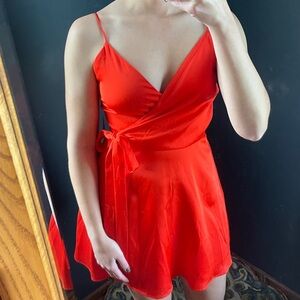 WAYF Women's Hot Red Amery Faux Wrap Mini Dress Size XS
